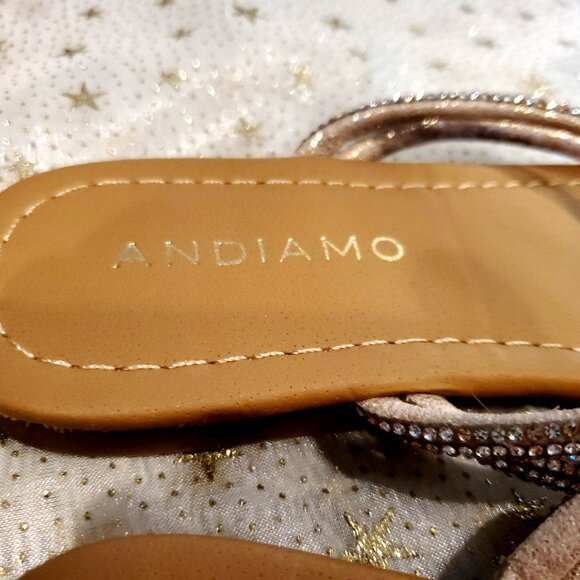 ANDIAMO Sandals Flat Strappy with Bling Rhinestones ~ Size 5 1/2 M - Picture 2 of 4